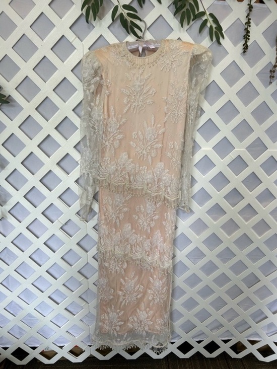 Rina diMontella Dresses & Skirts - Vintage Rina di Montella Silk Lace Beaded Dress Size 8 Ivory Blush Formal Gown